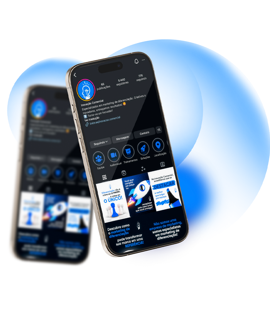 Celular mostrando conta do Instagram da Inovação Comercial